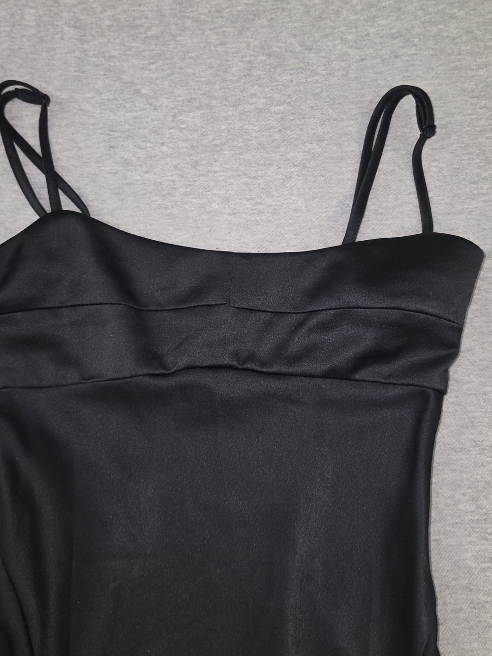 Black Satin Slip Maxi Dress with Spaghetti Straps - Picture 4 of 10